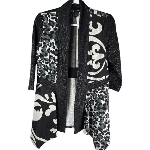 Frank Lyman Design Black Leopard Jacquard Mixed Media Cardigan Sweater Size 6 - Picture 1 of 6